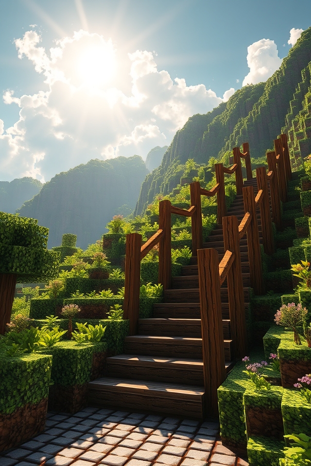 rustic staircase with nature