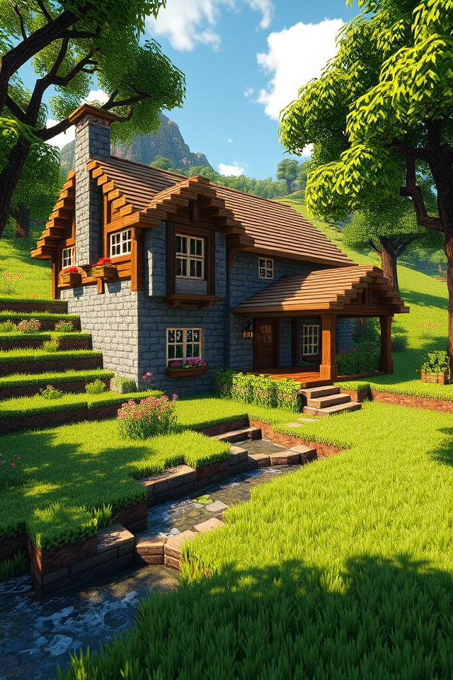 rustic stone and wood farmhouse