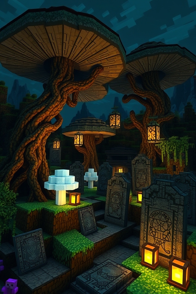 spooky mushroom graveyard setup