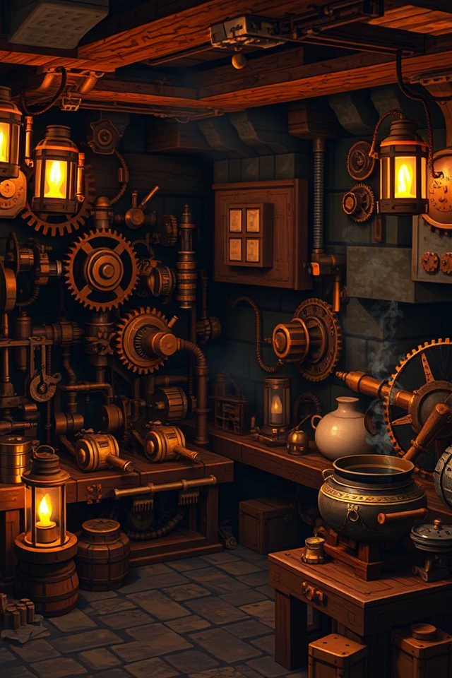 steampunk cave workshop design