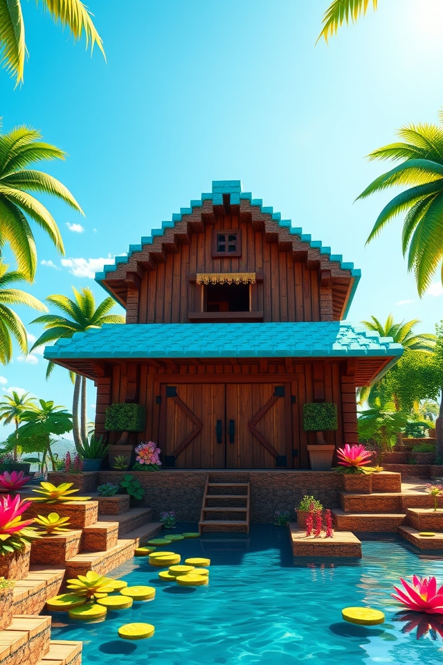 tropical barn with decorations