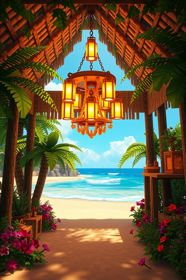 tropical chandelier with bamboo