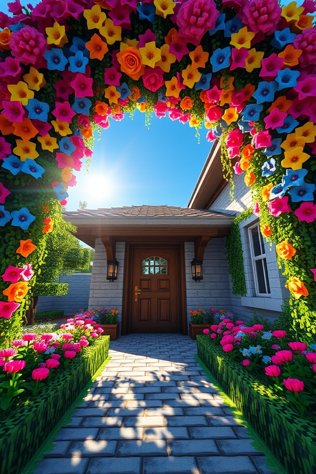 vibrant flower arch entrance