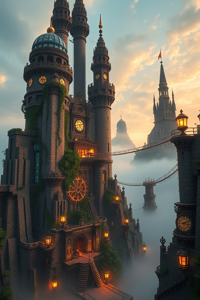 victorian industrial mountain castle