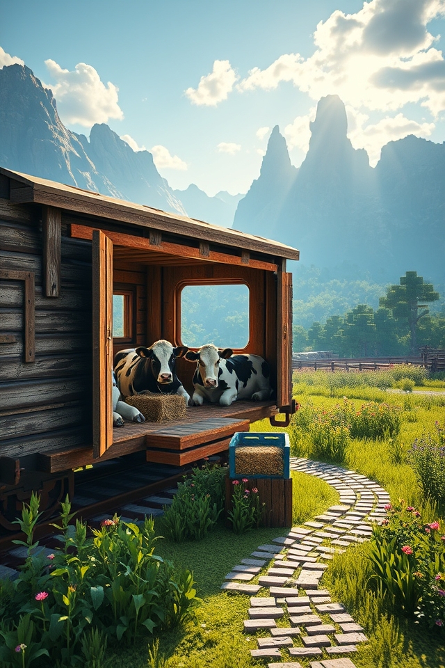 vintage train car cows