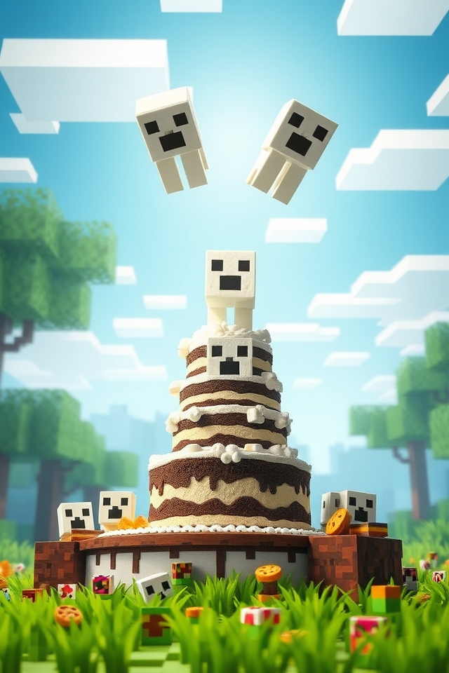 whimsical ghast themed cake decoration