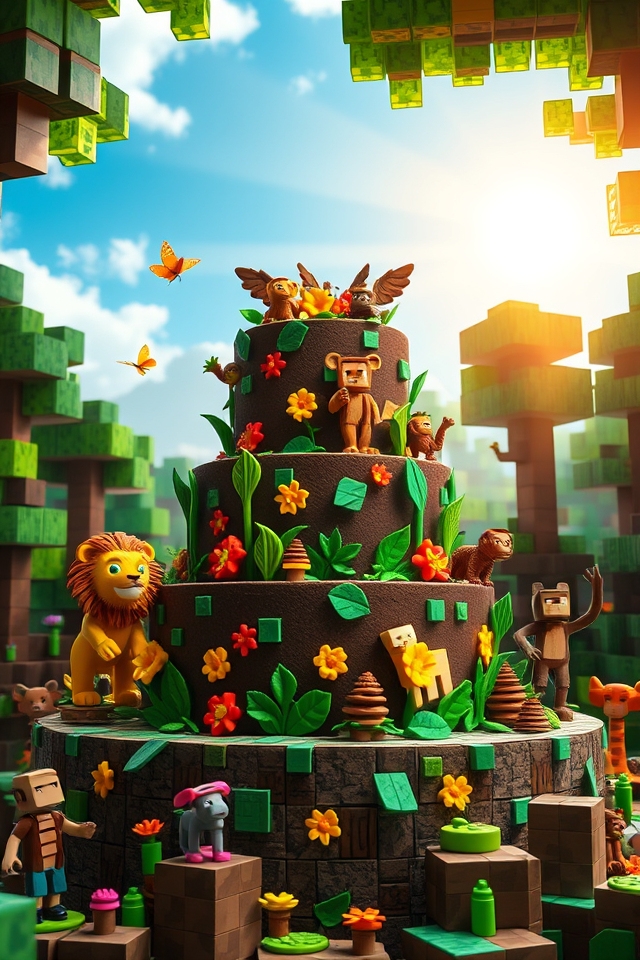 whimsical jungle themed birthday cake