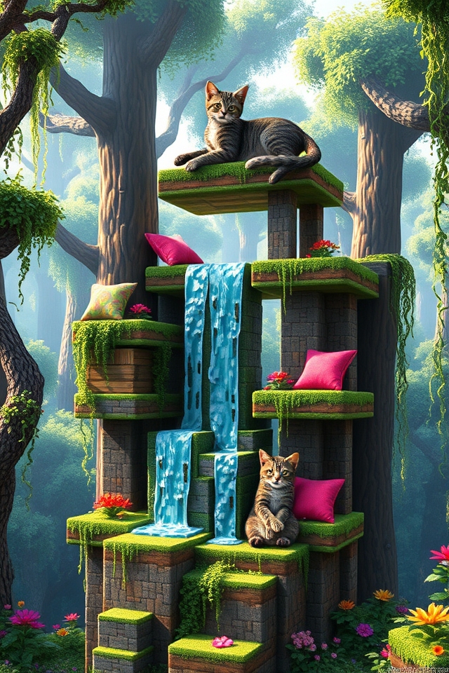whimsical minecraft themed cat tree