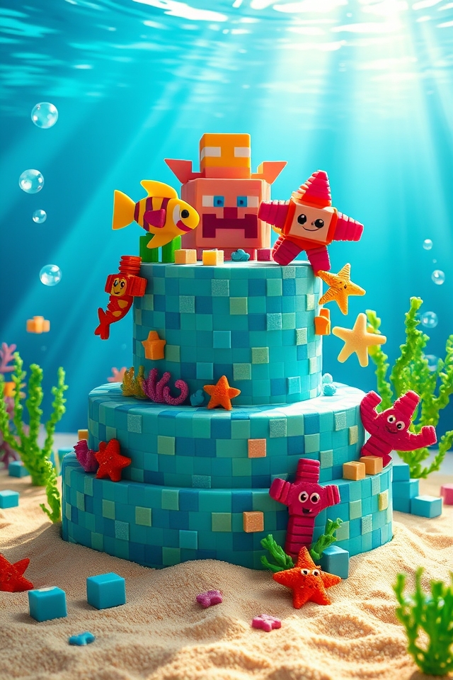 whimsical ocean themed birthday cake