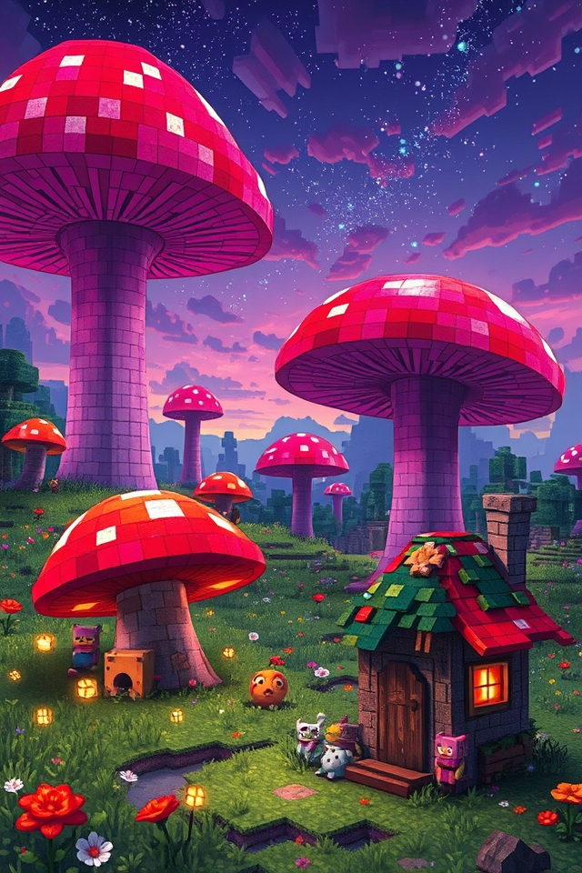 whimsical oversized mushroom paradise